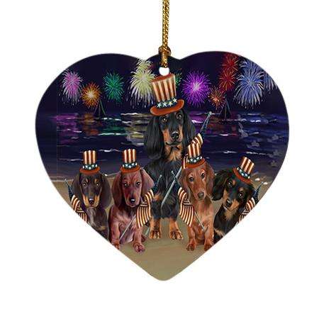 4th of July Independence Day Firework Dachshunds Dog Heart Christmas Ornament HPOR48739