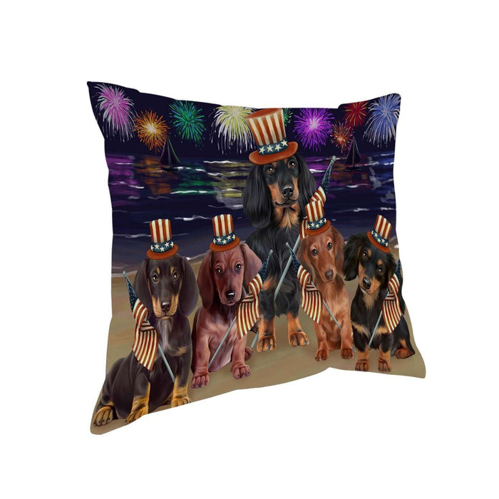 4th of July Independence Day Firework Dachshunds Dog Pillow PIL50812