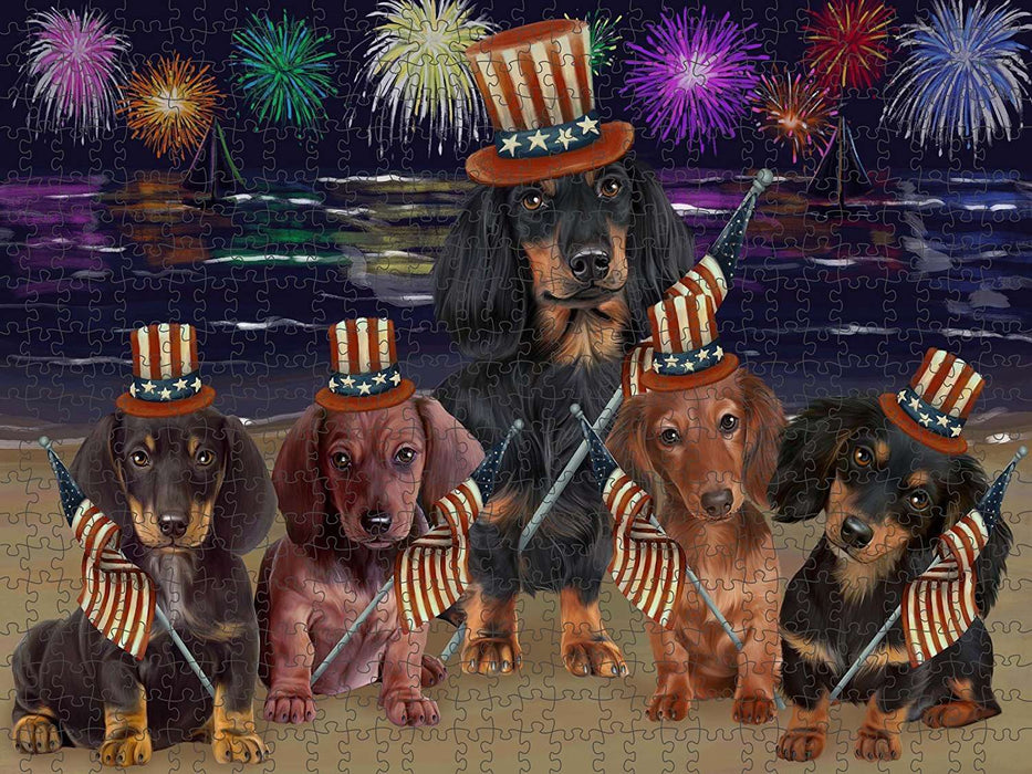4th of July Independence Day Firework Dachshunds Dog Puzzle with Photo Tin PUZL49923