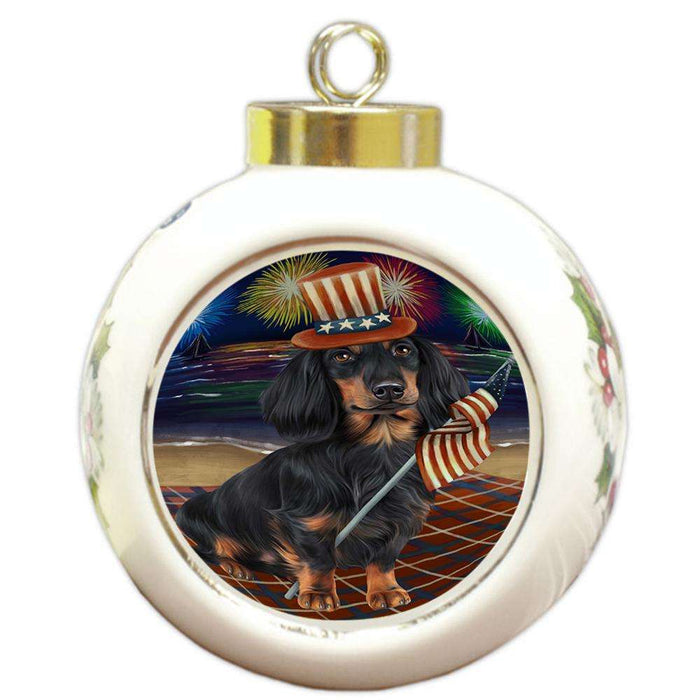 4th of July Independence Day Firework Dachshunds Dog Round Ball Christmas Ornament RBPOR48738