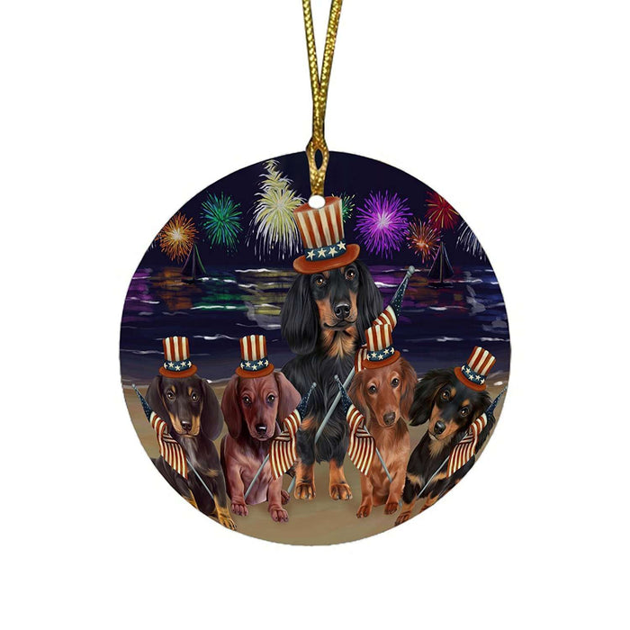 4th of July Independence Day Firework Dachshunds Dog Round Christmas Ornament RFPOR48730