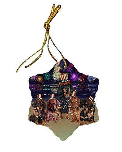 4th of July Independence Day Firework Dachshunds Dog Star Porcelain Ornament SPOR48731