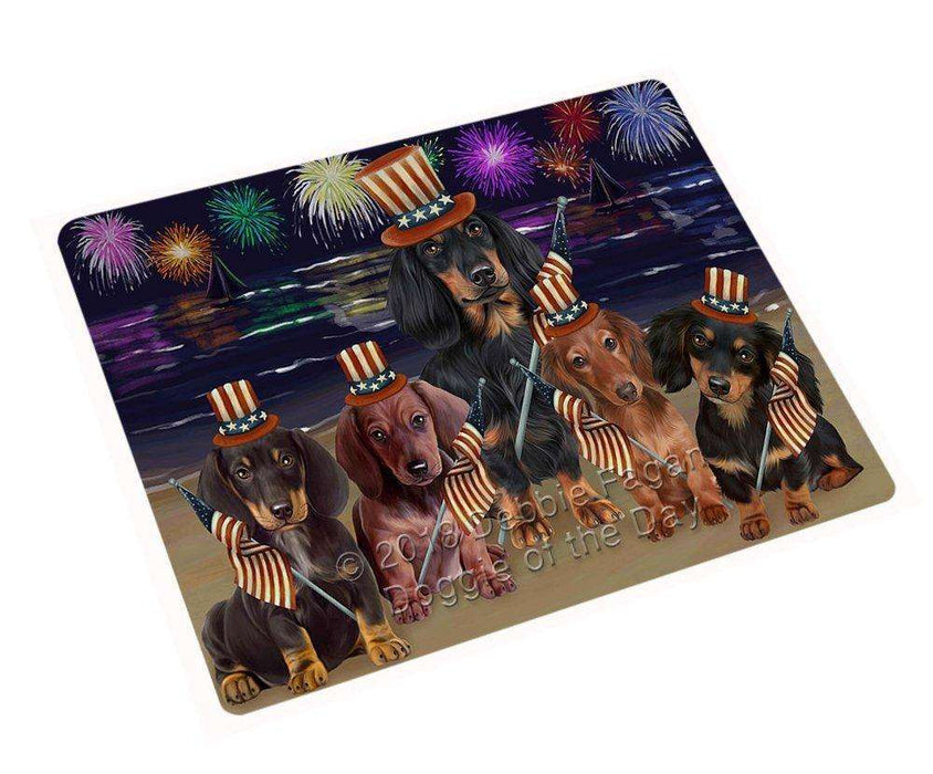 4th of July Independence Day Firework Dachshunds Dog Tempered Cutting Board C49911
