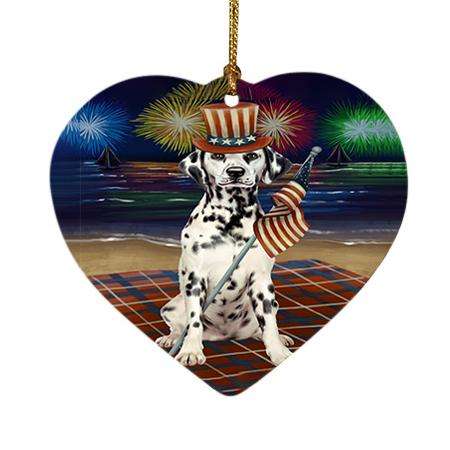 4th of July Independence Day Firework Dalmatian Dog Heart Christmas Ornament HPOR48895