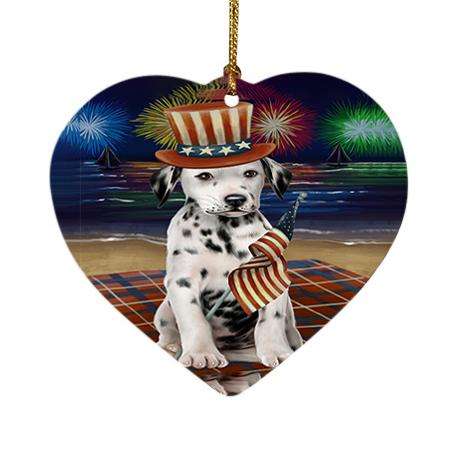 4th of July Independence Day Firework Dalmatian Dog Heart Christmas Ornament HPOR48897
