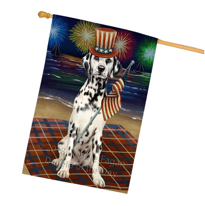 4th of July Independence Day Firework Dalmatian Dog House Flag FLG48860