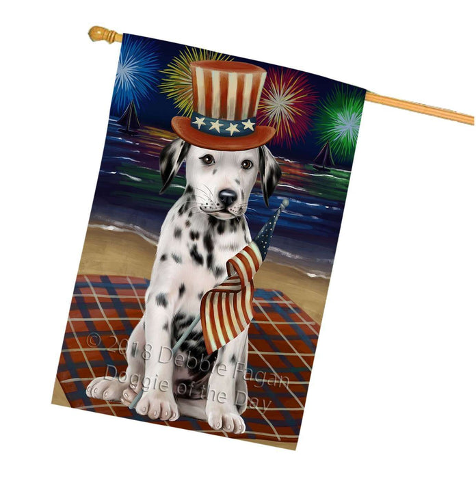 4th of July Independence Day Firework Dalmatian Dog House Flag FLG48862
