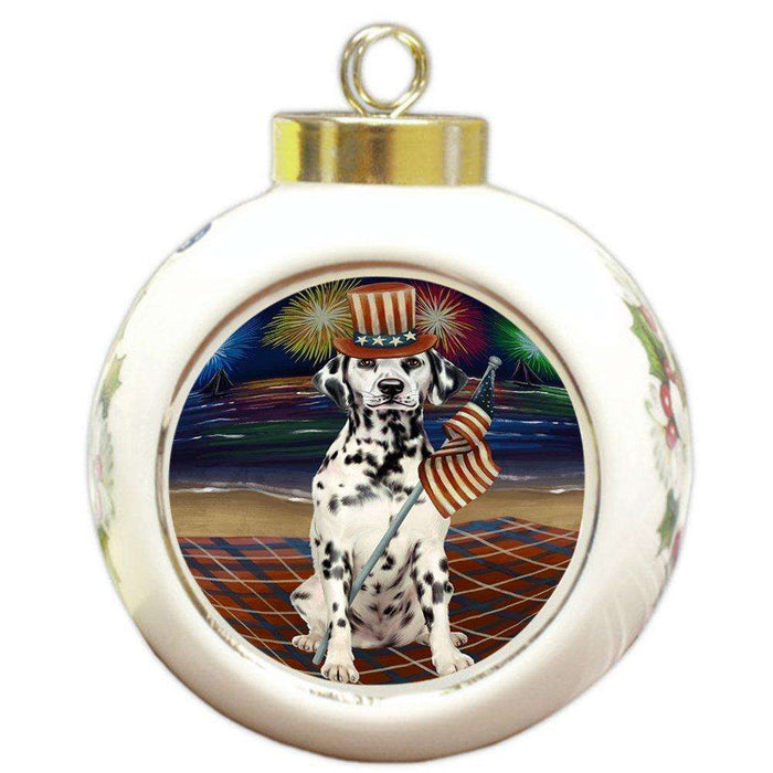 4th of July Independence Day Firework Dalmatian Dog Round Ball Christmas Ornament RBPOR48895