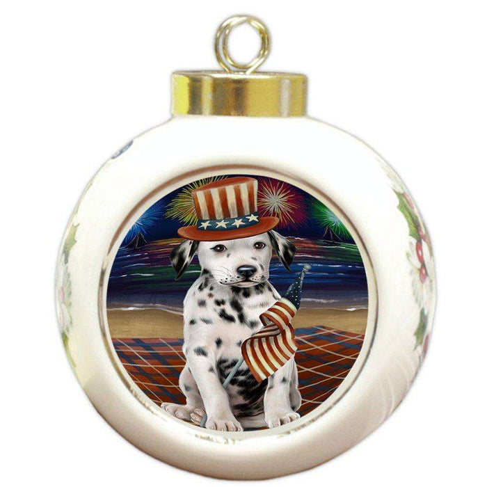 4th of July Independence Day Firework Dalmatian Dog Round Ball Christmas Ornament RBPOR48897