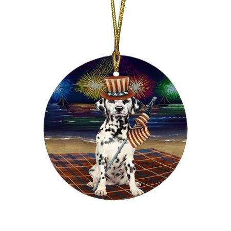 4th of July Independence Day Firework Dalmatian Dog Round Christmas Ornament RFPOR48886