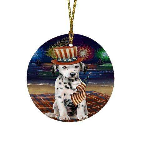 4th of July Independence Day Firework Dalmatian Dog Round Christmas Ornament RFPOR48888