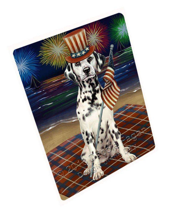 4th of July Independence Day Firework Dalmatian Dog Tempered Cutting Board C50553