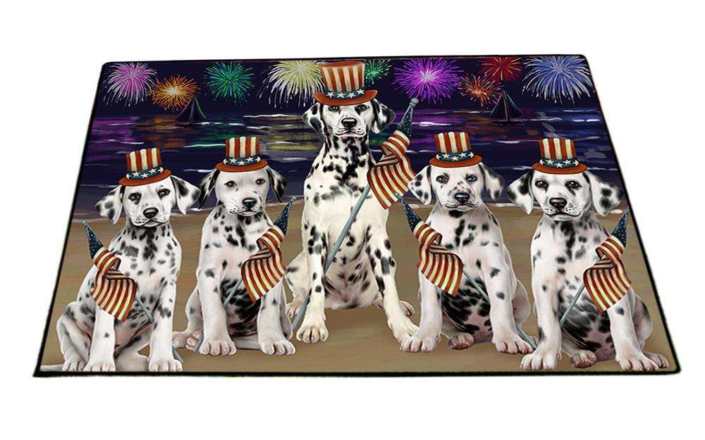 4th of July Independence Day Firework Dalmatians Dog Floormat FLMS49401