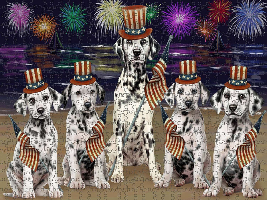 4th of July Independence Day Firework Dalmatians Dog Puzzle with Photo Tin PUZL50871 (300 pc. 11" x 14")
