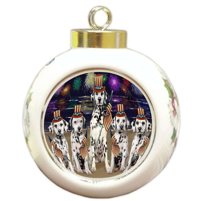 4th of July Independence Day Firework Dalmatians Dog Round Ball Christmas Ornament RBPOR48896