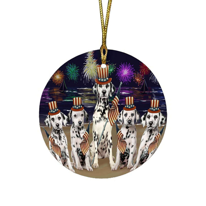 4th of July Independence Day Firework Dalmatians Dog Round Christmas Ornament RFPOR48887
