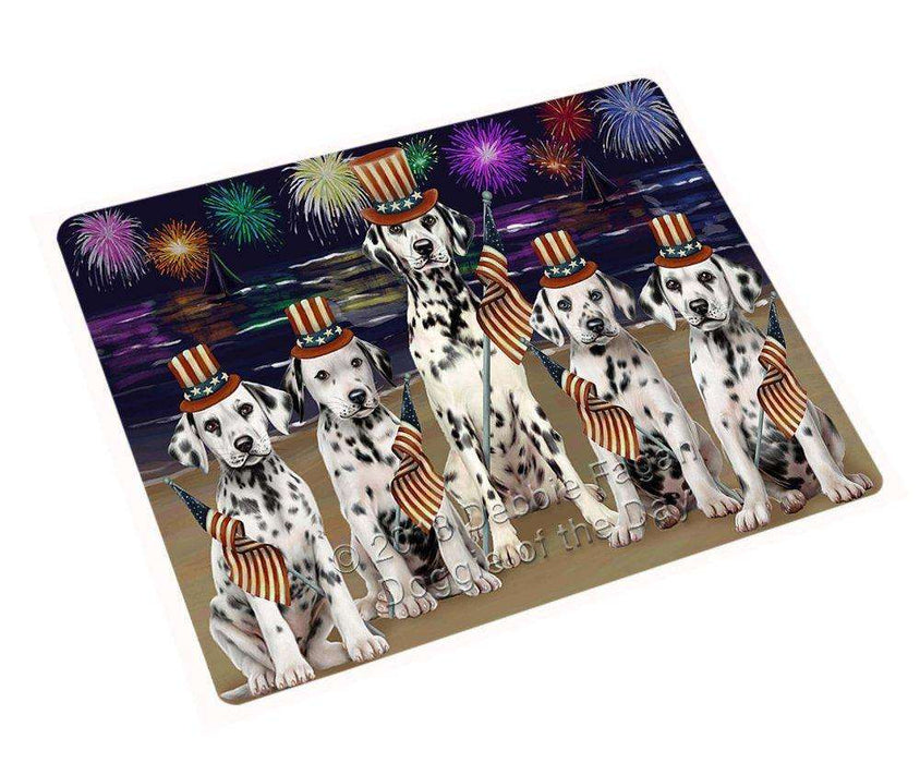 4th of July Independence Day Firework Dalmatians Dog Tempered Cutting Board C50556