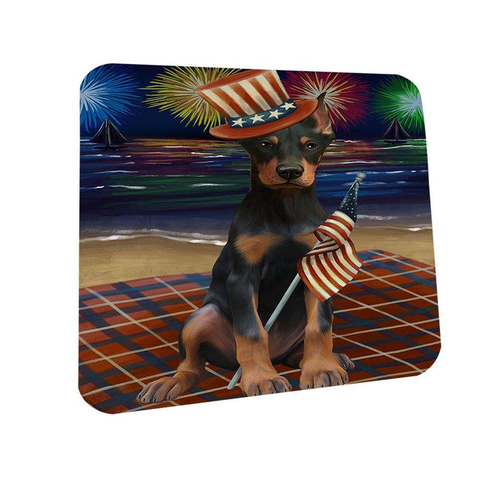 4th of July Independence Day Firework Doberman Pinscher Dog Coasters Set of 4 CST48859