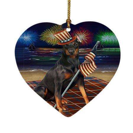 4th of July Independence Day Firework Doberman Pinscher Dog Heart Christmas Ornament HPOR48898