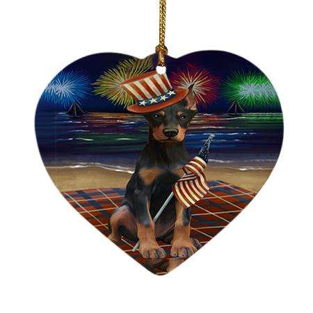 4th of July Independence Day Firework Doberman Pinscher Dog Heart Christmas Ornament HPOR48900