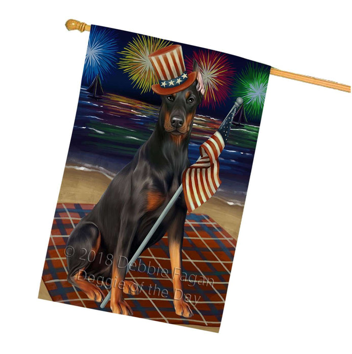 4th of July Independence Day Firework Doberman Pinscher Dog House Flag FLG48863