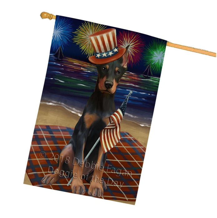 4th of July Independence Day Firework Doberman Pinscher Dog House Flag FLG48865