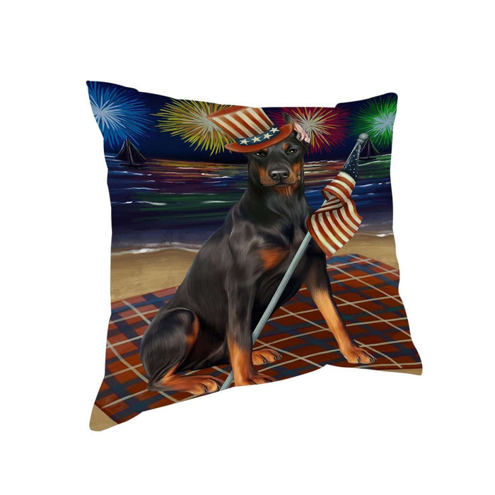 4th of July Independence Day Firework Doberman Pinscher Dog Pillow PIL51448