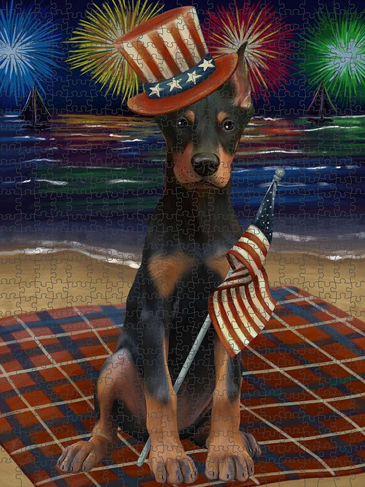 4th of July Independence Day Firework Doberman Pinscher Dog Puzzle with Photo Tin PUZL50883