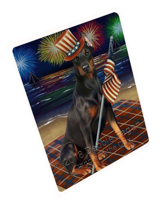 4th of July Independence Day Firework Doberman Pinscher Dog Tempered Cutting Board C50562