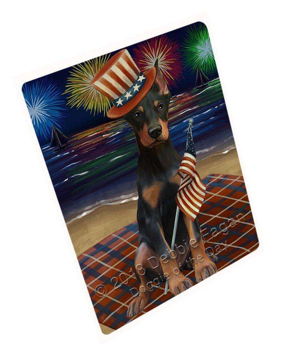 4th of July Independence Day Firework Doberman Pinscher Dog Tempered Cutting Board C50568