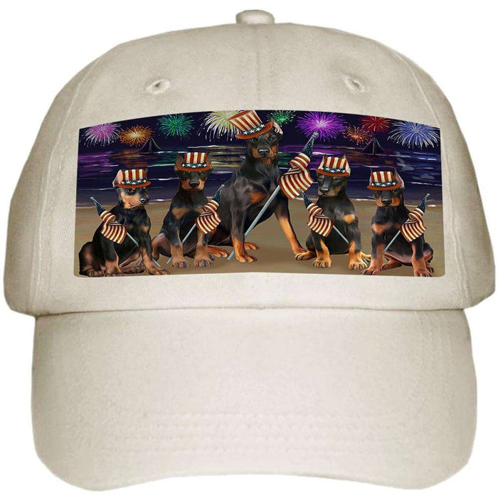 4th of July Independence Day Firework Doberman Pinschers Dog Ball Hat Cap HAT50430