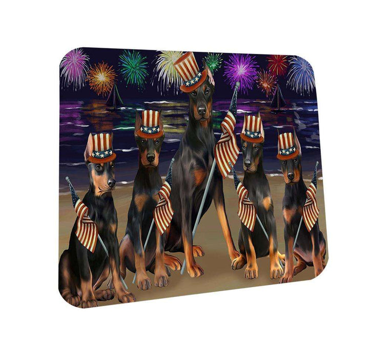 4th of July Independence Day Firework Doberman Pinschers Dog Coasters Set of 4 CST48858