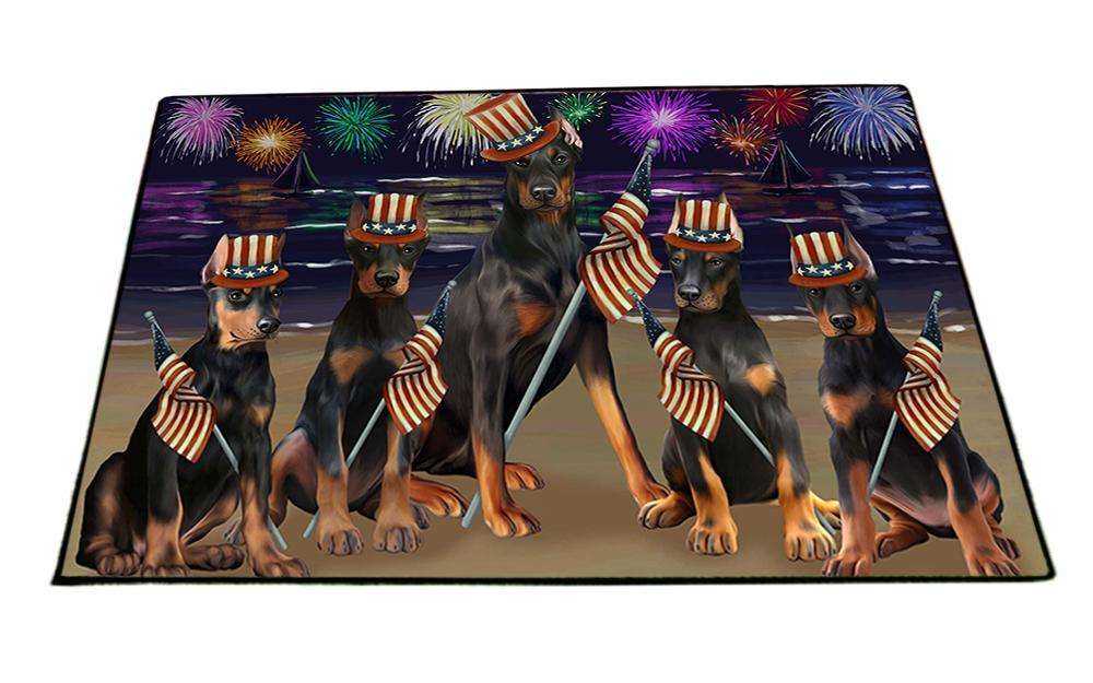 4th of July Independence Day Firework Doberman Pinschers Dog Floormat FLMS49404