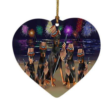 4th of July Independence Day Firework Doberman Pinschers Dog Heart Christmas Ornament HPOR48899