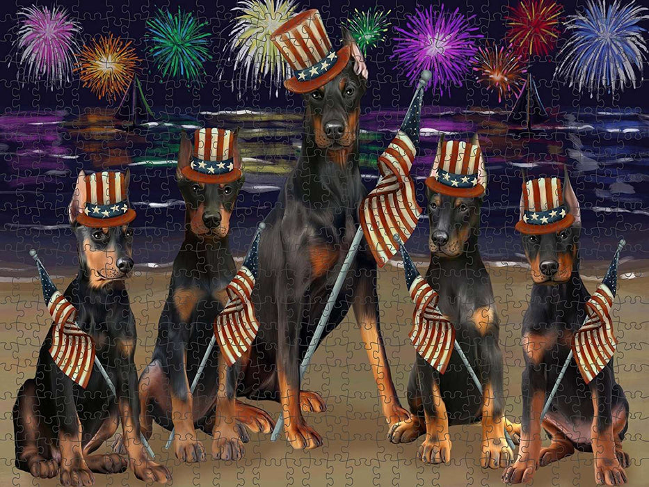 4th of July Independence Day Firework Doberman Pinschers Dog Puzzle with Photo Tin PUZL50880