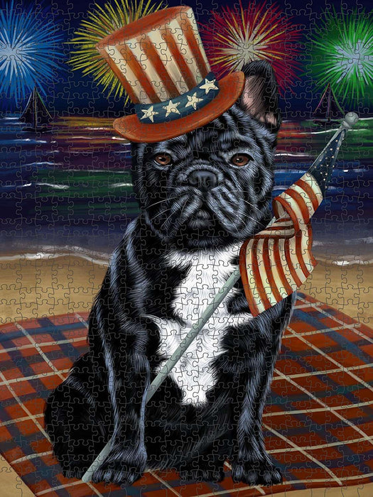 4th of July Independence Day Firework French Bulldog Puzzle with Photo Tin PUZL50886 (300 pc. 11" x 14")