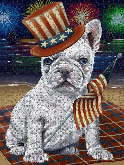 4th of July Independence Day Firework French Bulldog Puzzle with Photo Tin PUZL50892