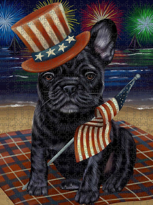 4th of July Independence Day Firework French Bulldog Puzzle with Photo Tin PUZL50895