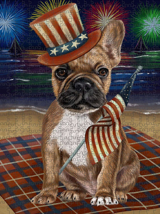 4th of July Independence Day Firework French Bulldog Puzzle with Photo Tin PUZL50898
