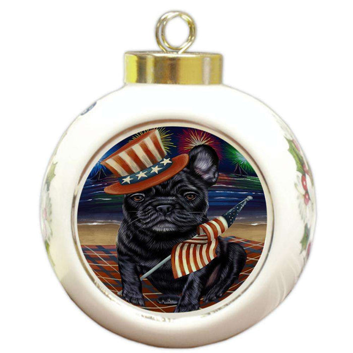 4th of July Independence Day Firework French Bulldog Round Ball Christmas Ornament RBPOR48904