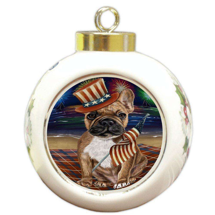 4th of July Independence Day Firework French Bulldog Round Ball Christmas Ornament RBPOR48905