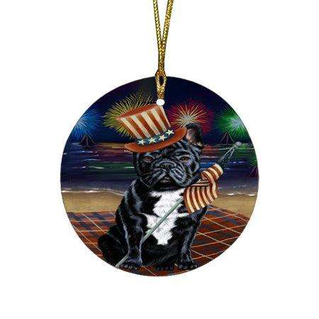 4th of July Independence Day Firework French Bulldog Round Christmas Ornament RFPOR48892