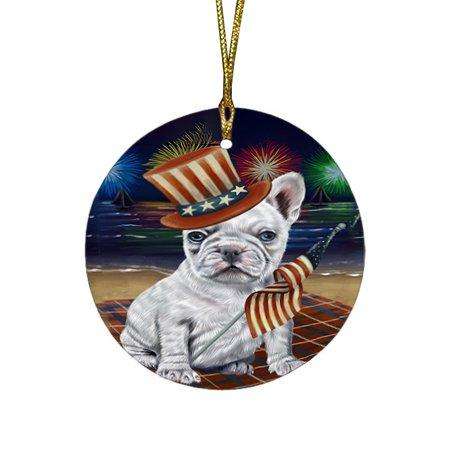 4th of July Independence Day Firework French Bulldog Round Christmas Ornament RFPOR48894