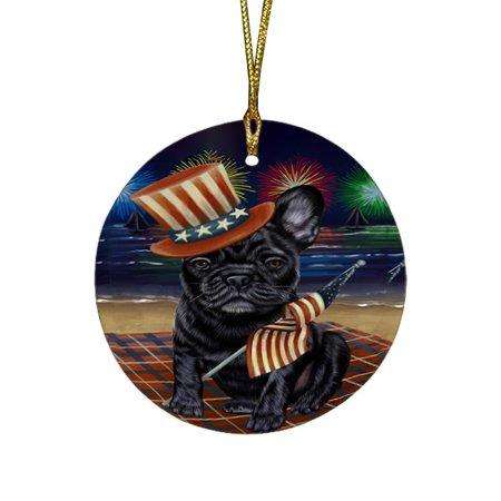 4th of July Independence Day Firework French Bulldog Round Christmas Ornament RFPOR48895