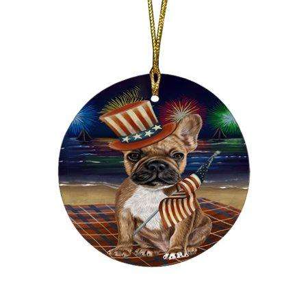 4th of July Independence Day Firework French Bulldog Round Christmas Ornament RFPOR48896