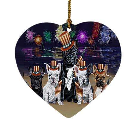 4th of July Independence Day Firework French Bulldogs Heart Christmas Ornament HPOR48902