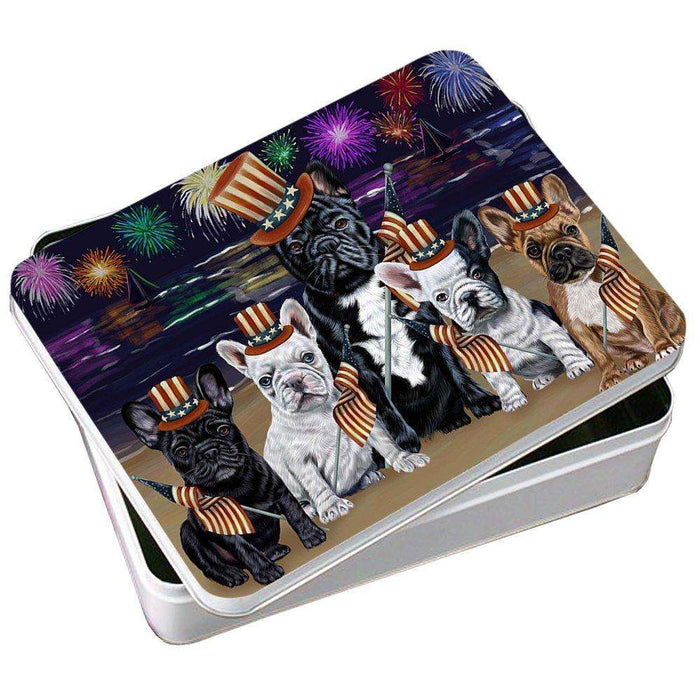 4th of July Independence Day Firework French Bulldogs Photo Storage Tin PITN48902