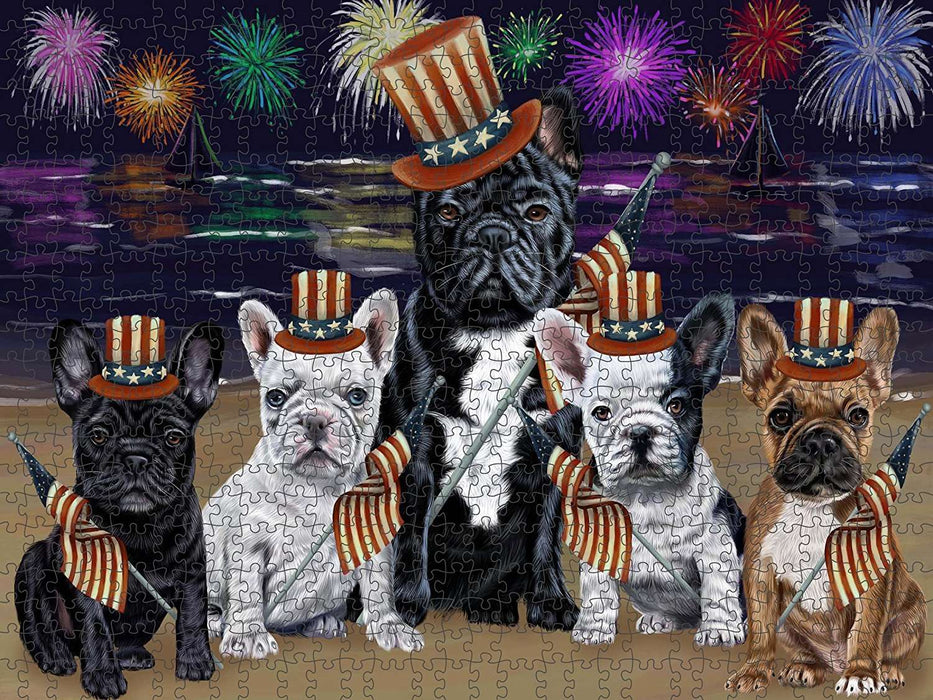 4th of July Independence Day Firework French Bulldogs Puzzle with Photo Tin PUZL50889