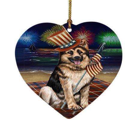 4th of July Independence Day Firework German Shepherd Dog Heart Christmas Ornament HPOR48906
