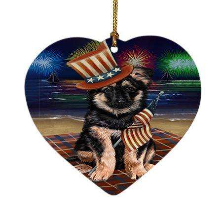 4th of July Independence Day Firework German Shepherd Dog Heart Christmas Ornament HPOR48908